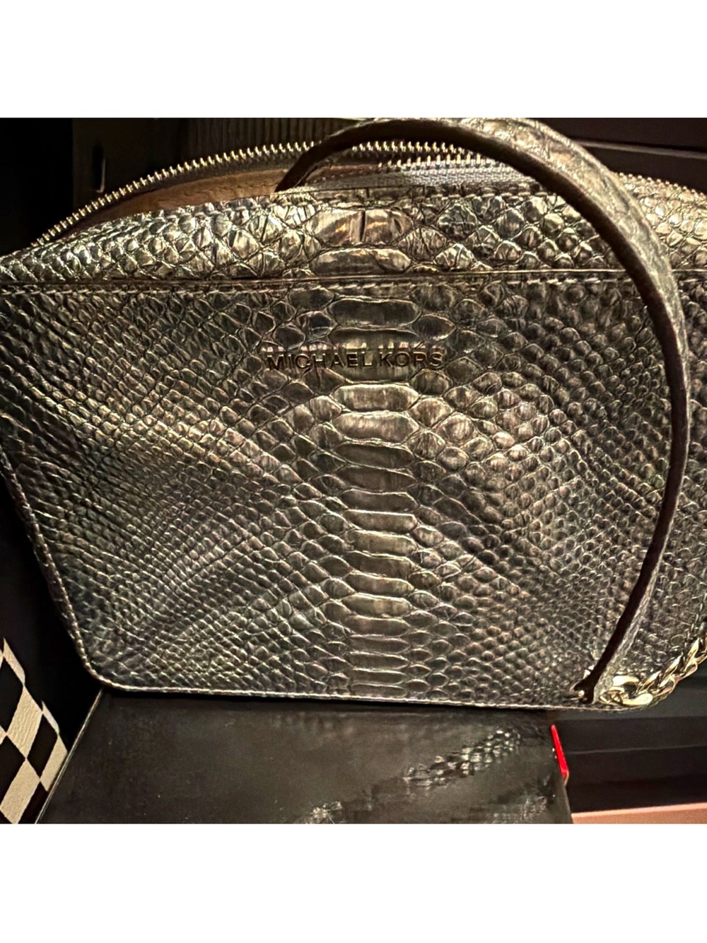 Michael Kors Metallic Silver Textured Dome Crossbody